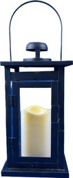 Metal Lantern With Battery Operated Candle Insert - Glass Panels & One Panel With Hinge