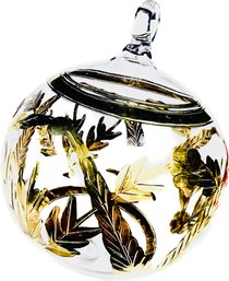 Hand Blown Clear & Cut Glass Ornament With Gold Overlay