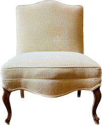 Velvet Upholstered Chair With French Style Cabriole Legs & Scalloped Front & Top Details - Lovely Piece!