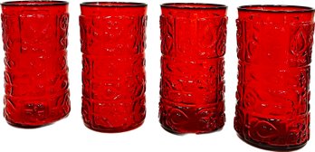 Four Vintage Ruby Red Water Glasses