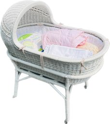 Super High Quality Wicker Bassinet For A Newborn - Comes With Frette Sheets, Wedge, Baby Toy.
