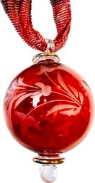 Hand Blown Cut To Clear Ruby Glass Ornament