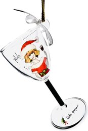 Wine Glass Christmas Ornament -signed 'Linda Grayson' - 'Naughty Or Nice?' Incrisption On Reverse