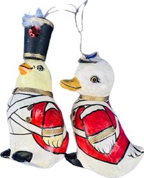 Vintage Paper Mache & Hand-painted Duck Soldier Ornaments