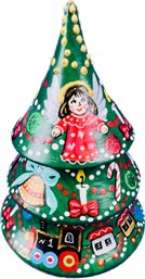 Hand Painted Wooden Christmas Tree Roly-poly Round-Bottomed Fir Tree With Jingle Bell