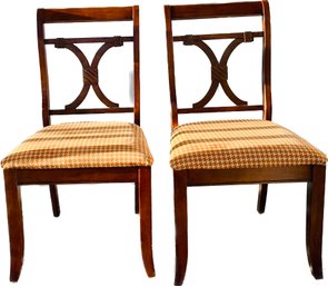 Neoclassical Style Cross Back Chairs - Splayed Feet & Houndstooth Slip Seats