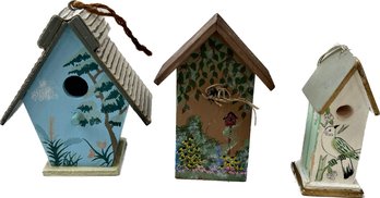 3 Petit Wooden Decorative Bird Houses