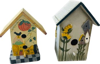 2 Fall Themed Wooden Bird Houses