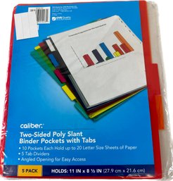 5 Pack Two Sided Poly Slant Binder Pockets With Tabs