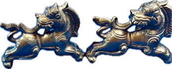 Pair Of Brass Or Bronze Tibetan Lions