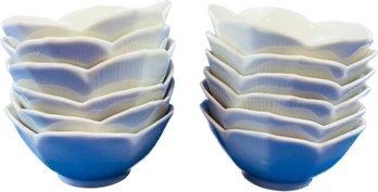 Vintage Porcelain Lotus Petal Rice Bowls - Set Of Twelve