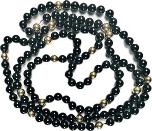Black Onyx Beads With Gold Beaded Accents
