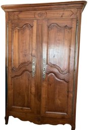 Antique French Armoire - Double Scalloped Raised Panel Doors, Steel Escutcheons & Hinges, French Feet