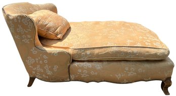 Outstanding Vintage Chaise (1 Of 2) With Luxurious Down Cushion, Wingback Arm, French Feet, & Brass Tacking