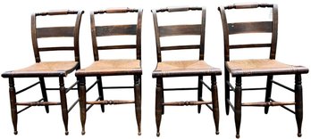 4 Painted Antique Chairs With Rush Seats - Possibly Hitchcock