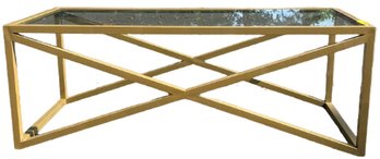 Brass Tone Metal And Glass Coffee Table