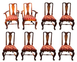 Vintage Queen Anne Style Dining Chairs - 6 Dining Chairs And 2 Arm Chairs