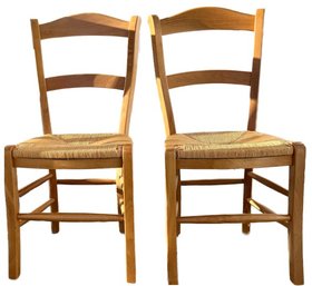 Pair Of Maple Or Oak Chairs With Rush Seats - Very Good Condition