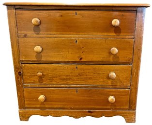 Antique Pine Dresser With Wooden Knobs And Original Hardware