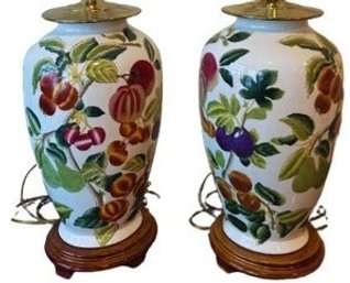 Pair Of Gorgeous Fruit & Vegetable Ceramic Lamps