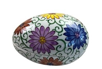 Vintage Italian Trinket Box - Covered Egg - Signed On Base 'Made In Italy'
