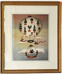 Framed Print Of A Hot Air Balloon With Bird And Topiary - A Churchill, Artist