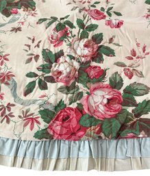 'Rose Cumming 'Sackville West' Cabbage Roses Ribbons' Chintz - Curtains For Three Windows & Matching Bed Skirt