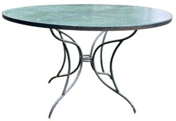 Russell Woodard Wrought Iron Table With Four Curved Legs - Classic Mottled Glass Surface