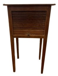 Vintage Oak Bedside Table With Tambour Door - Cock Beading Around Table Surface