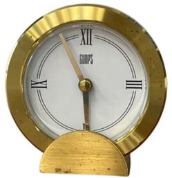 Vintage 'Gumps' Modernist Round Brass Quartz Clock - Signed 'Gumps'