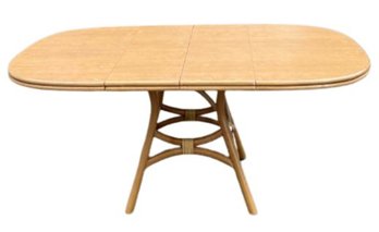 Fantastic Vintage Rattan Table - 42' Round Wood Top With Two Leaves -Signed 'Classic Rattan (955M42RD)'