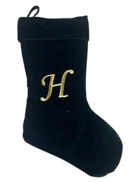 Dark Green Velveteen Christmas Stocking Embroidered With An H20