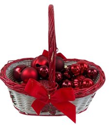 Christmas Basket With Red Ornaments