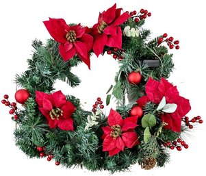 Wreath With Poinsetta Flowers - 25 Inches In Diameter