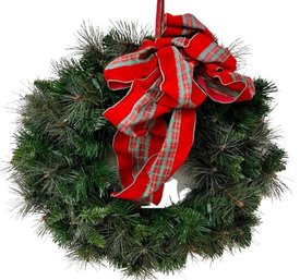 Wreath  - 24 Inches In Diameter - Plaid & Velveteen Wired Ribbon Bow