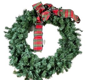 Wreath - 36 Diameter- Double Sided Plaid Wired Ribbon Bow