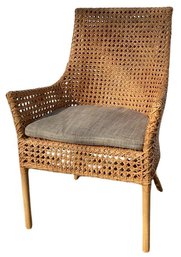 Woven Rattan Wicker Arm Chair With Cushion - Bamboo Legs