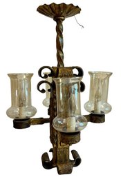 Vintage Arts & Crafts Mission Style Chandelier - Patina On Wrought Iron - 23 Inches Tall