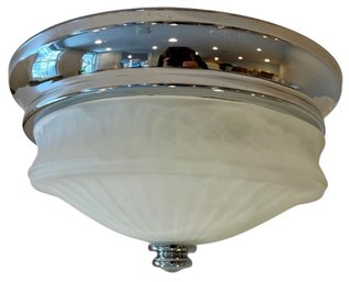 Hampton Bay Silver Tone And Frosted Glass Flush Mount Ceiling Fixture - 12 Inches In Diameter X 6.5 Inchrs