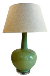 Mid Century Style Lamp With Lucite Base & Woven Fabric Covered Shade Fabric