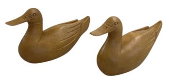 Pair Of Chinese Wooden Carved Ducks