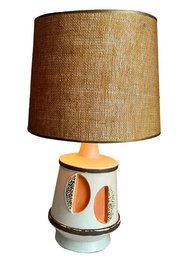 Mid Century Modernist Abstract Ceramic Lamp With Grasscloth Shade - 23 Inches High - Work