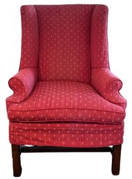 Vintage Chippendale Style Wing Chair With Cross Stretcher Base