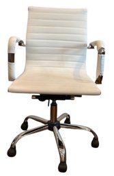 Contemporary Office Chair - White Seat & Chrome Base On Wheels - Great Ergonomic Design!