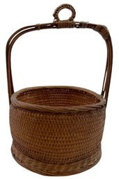 Vintage Bamboo Wicker Basket With Handle And Hanger