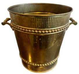 Brass Wastebasket Or Planter - Pail Form With Handles & Decorative Detailing