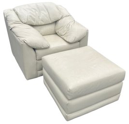 White Leather Chair And With Matching Ottoman