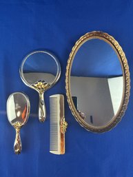 Dresser Comb Brush Mirror Set W/ 13' Oval Vanity Mirror