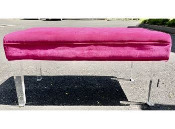 Lucite Ottoman With Tufted Pink Velour Fabric