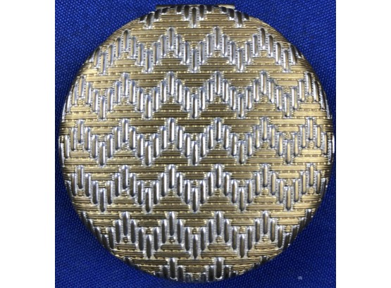 Vintage Estee Lauder Compact & Powder Puff - Signed On Interior - Golden Weave Pattern